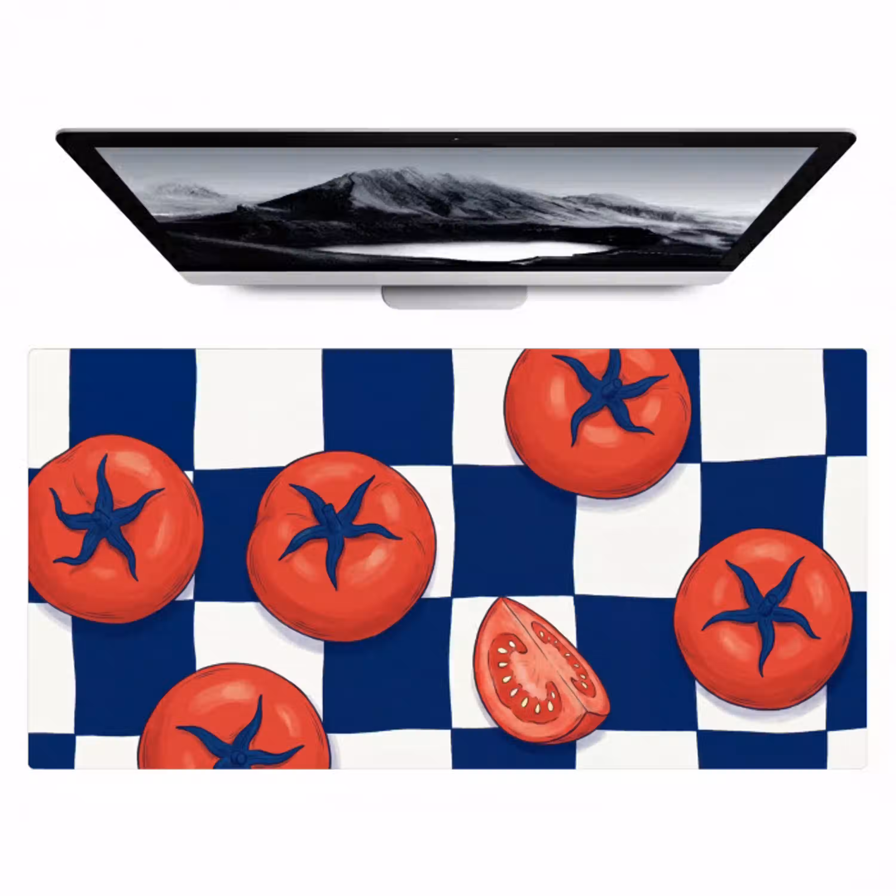 Eten - Tomaten - Keuken - Illustratie - Rood-Blauw Muismat XXL klein -zzz3d