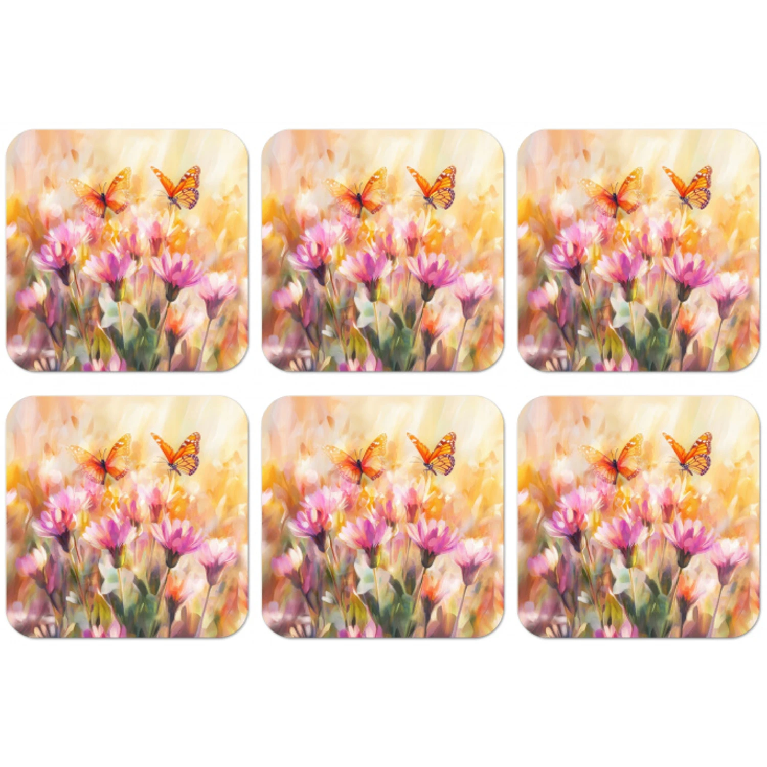 Vlinders - Oranje - Bloemen onderzetter kurk middel -zkaufland3dotto