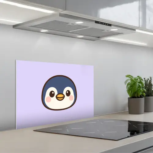 Pinguïn - Paars - Schattig keuken achterwand spatscherm klein -3d_schuin