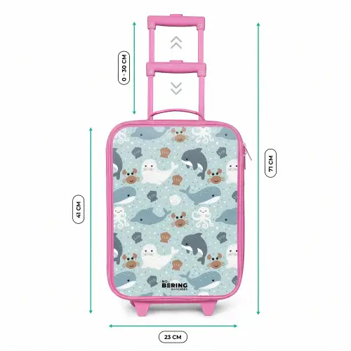 Zeedierenpatroon met dolfijnen, zeehonden en krabben Kinderkoffer - Roze klein -productfoto_formaten
