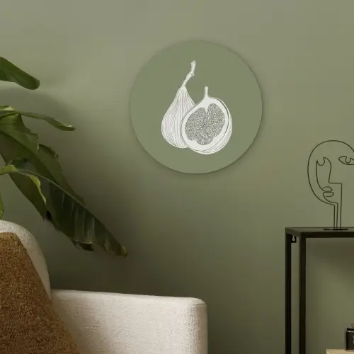 Vijgen - Minimalistisch - Getekend - Mosgroen Akoestische PET Vilt - Rond klein -sfeer2