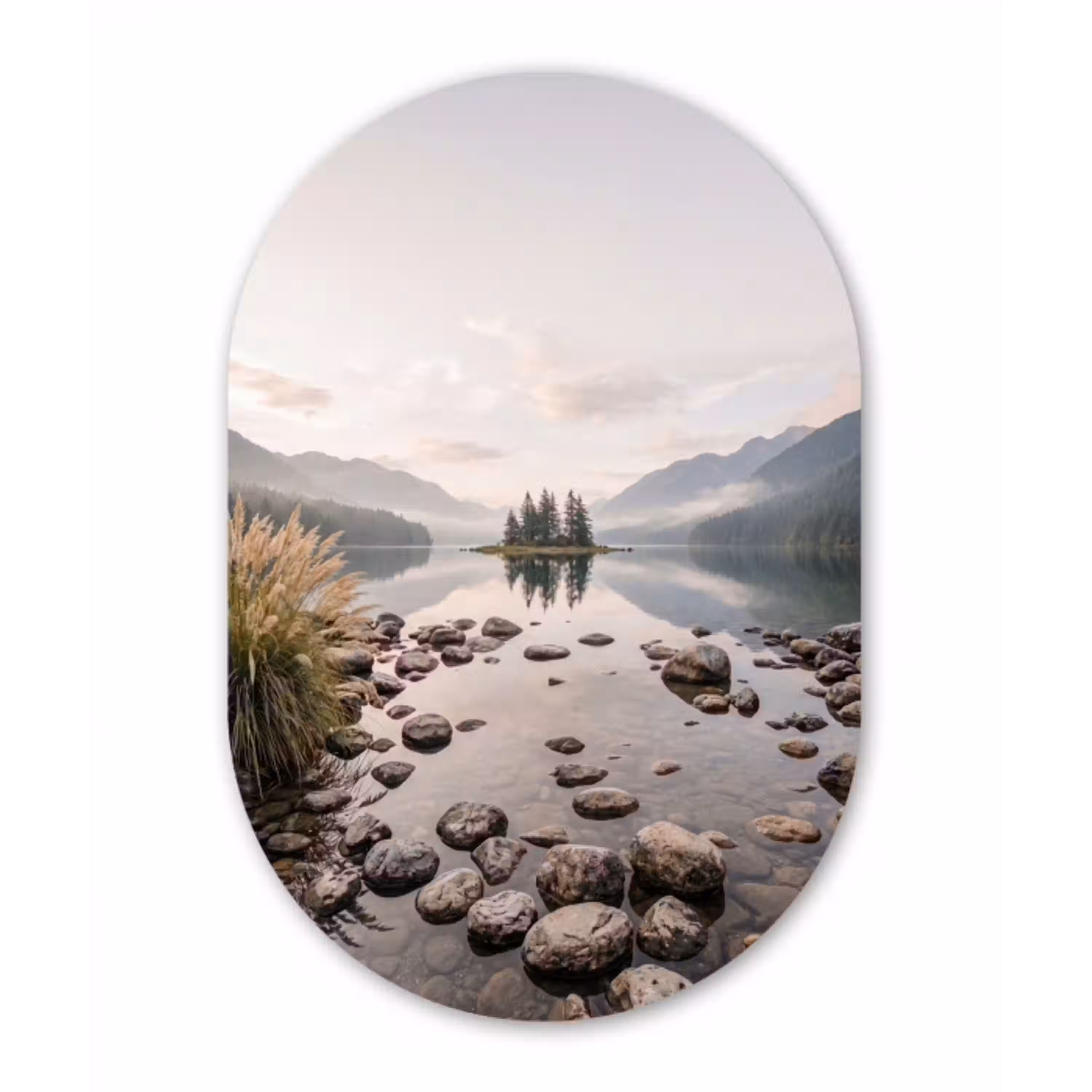 Meer - Bergen - Landschap - Groen Wandcirkel Ovaal Aluminium middel -3d