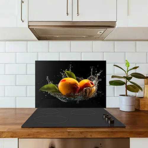 Mango - Fruit - Water - Zwart - Bladeren keuken achterwand spatscherm klein -sfeer2