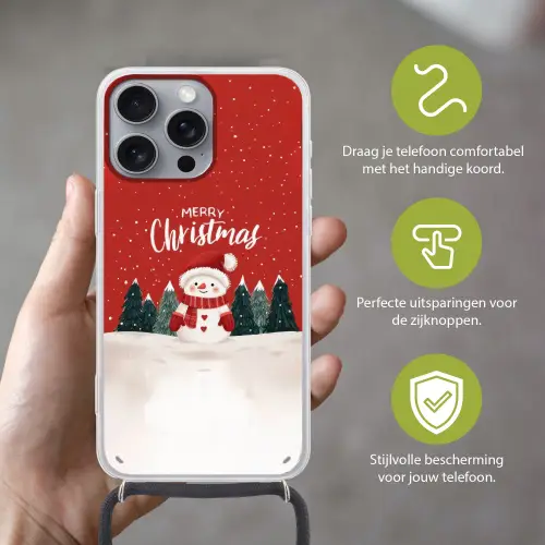 Kerstgroet - Sneeuw - Rood Hoesje iPhone 16 Pro Max met koord klein -sfeer2_NL