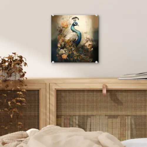 Pauw - Pauwenveren - Bloemen - Vogels - Botanisch plexiglas 5mm klein -sfeer4