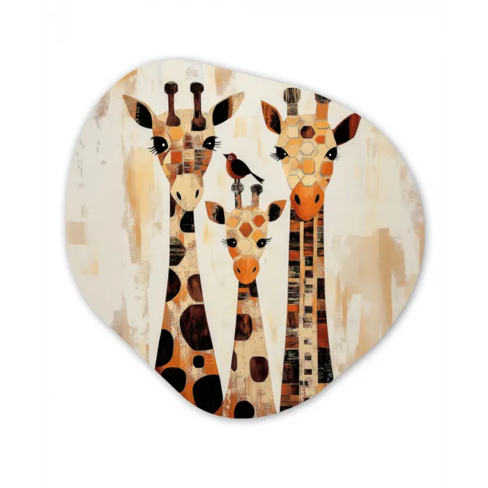 Giraffen - Cartoon - Crème Wandcirkel Organisch Plexiglas middel -3d