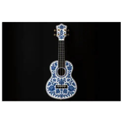 Ukelele - Delfts - Blauw - Muziek poster papier klein -3d