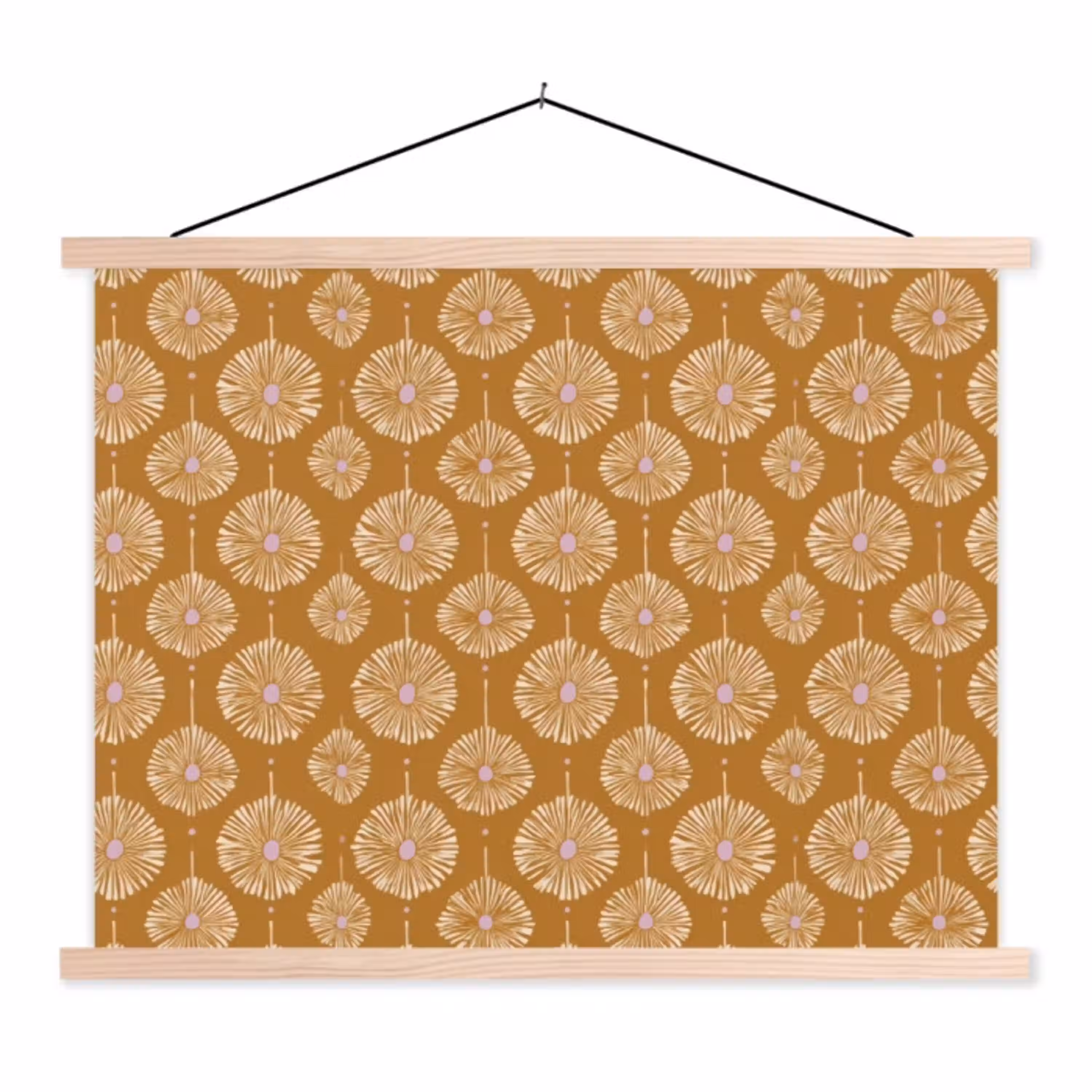 Bloemen - Modern - Oker textielposter latten blank klein 122 -3d