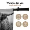 Schotse hooglander - Zwart - Wit - Gras Wandkleed katoen klein -sfeer2