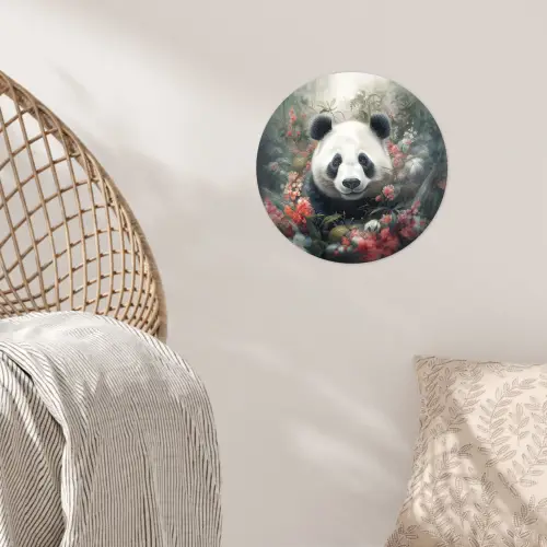 Panda - Wilde dieren - Bloemen - Natuur Wandcirkel behangsticker klein -sfeer4
