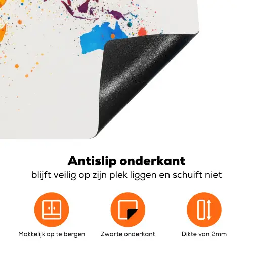 Wereldkaart - Graffiti - Kleurrijk Inductie beschermer vinyl 3mm klein -zzzzzzz-td-onderkant
