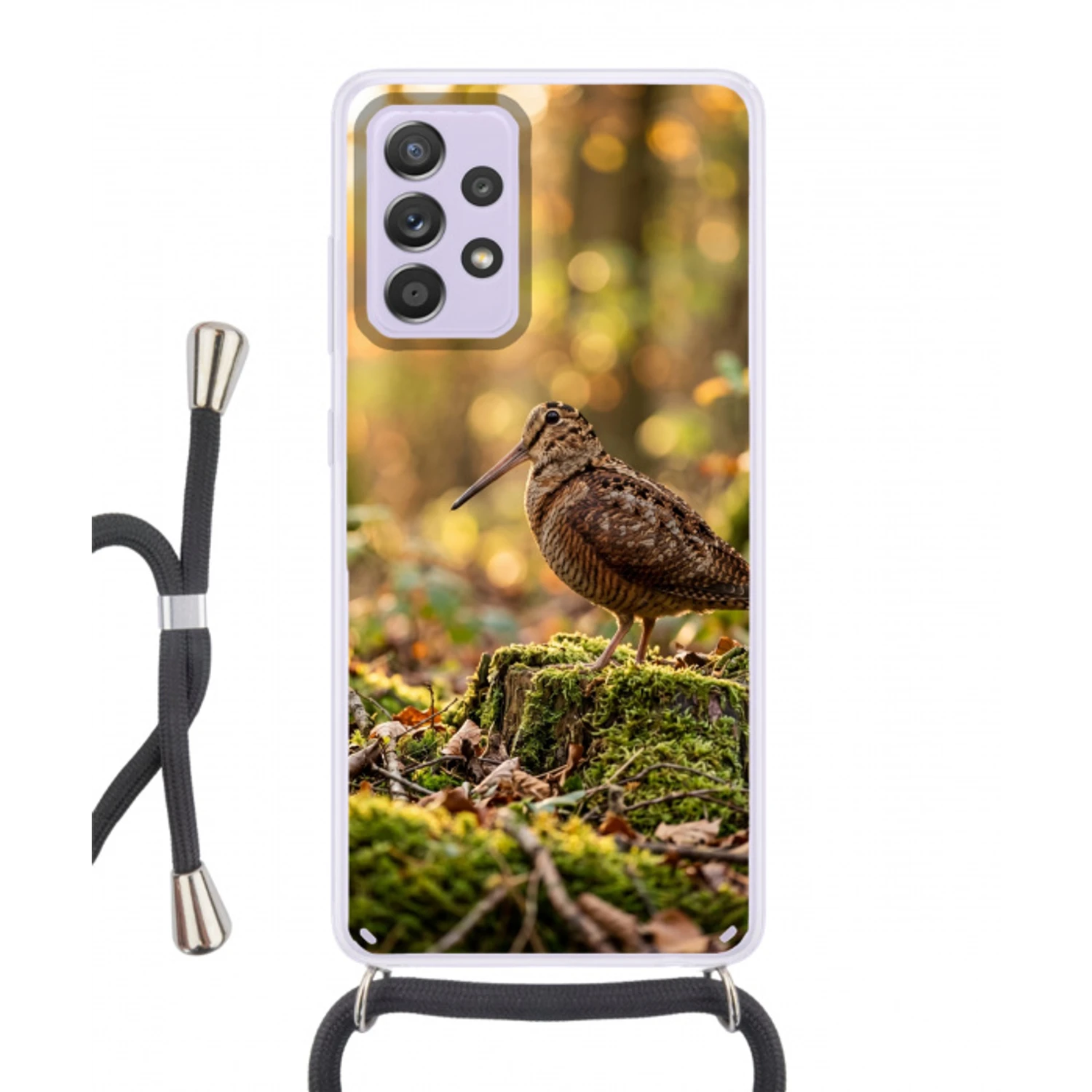 Houtsnip - Bos - Bladeren - Herfst - Gecamoufleerd Hoesje Samsung Galaxy A52 5G met koord klein -3d