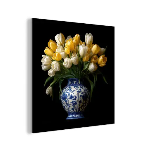 Geel - Tulpen - Vaas - Bloemen aluminium wit klein -3d