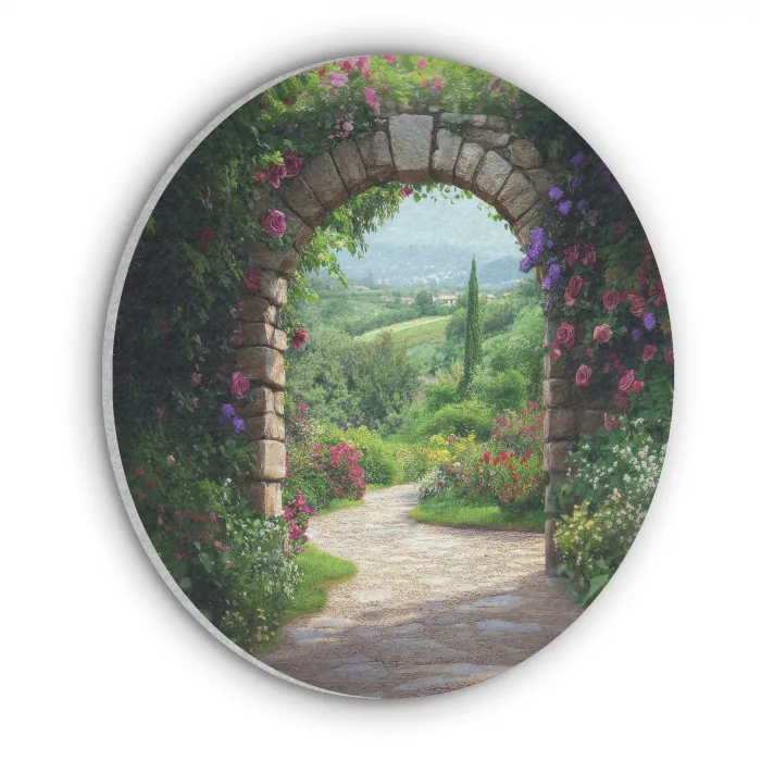Doorkijk - Landschap - Bloemen - Pad - Uitzicht Akoestische PET Vilt - Rond klein -3d