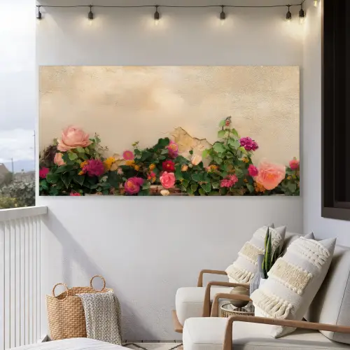 Rozen - Muur - Vintage Tuinposter op houten frame 2 cm dik xxl -sfeer1