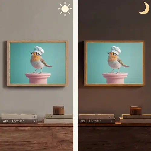 Roodborstje - Vogel - Koksmuts - Sokkel Light Box met batterij (Wandlamp) middel -sfeer3