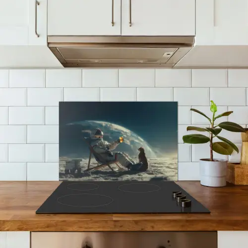Astronaut - Kat - Glas - Stoel keuken achterwand spatscherm klein -sfeer2