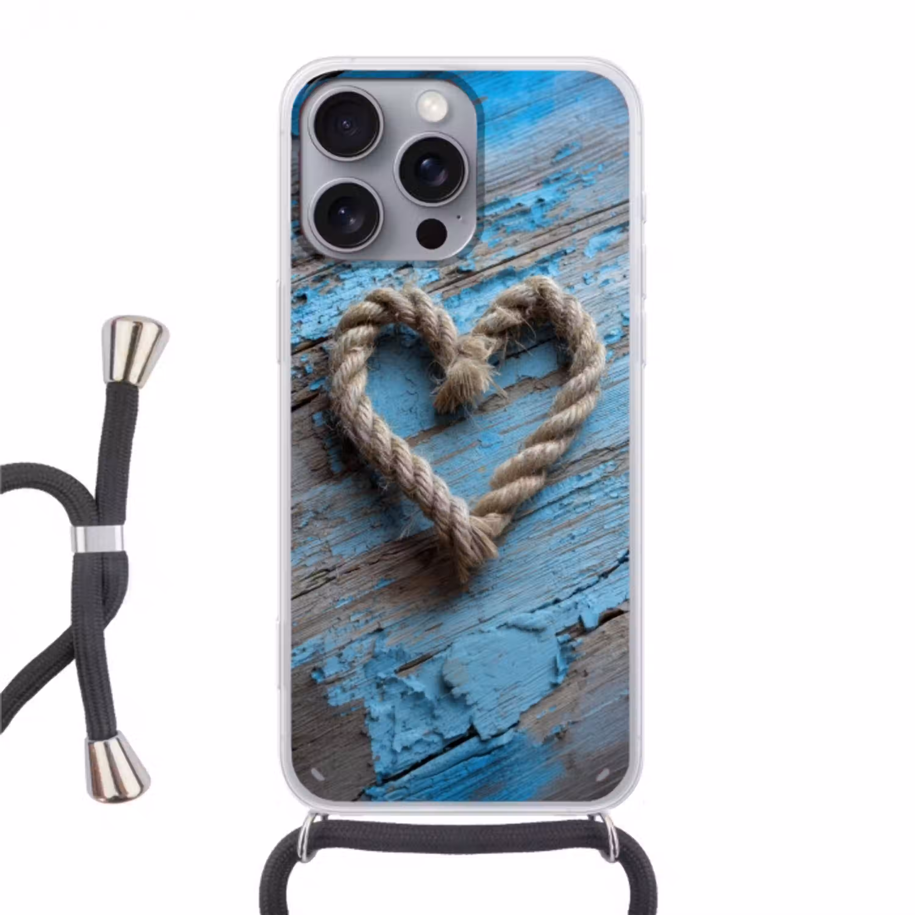 Hart - Touw - Hout - Rustiek Hoesje iPhone 16 Pro Max met koord klein -3d