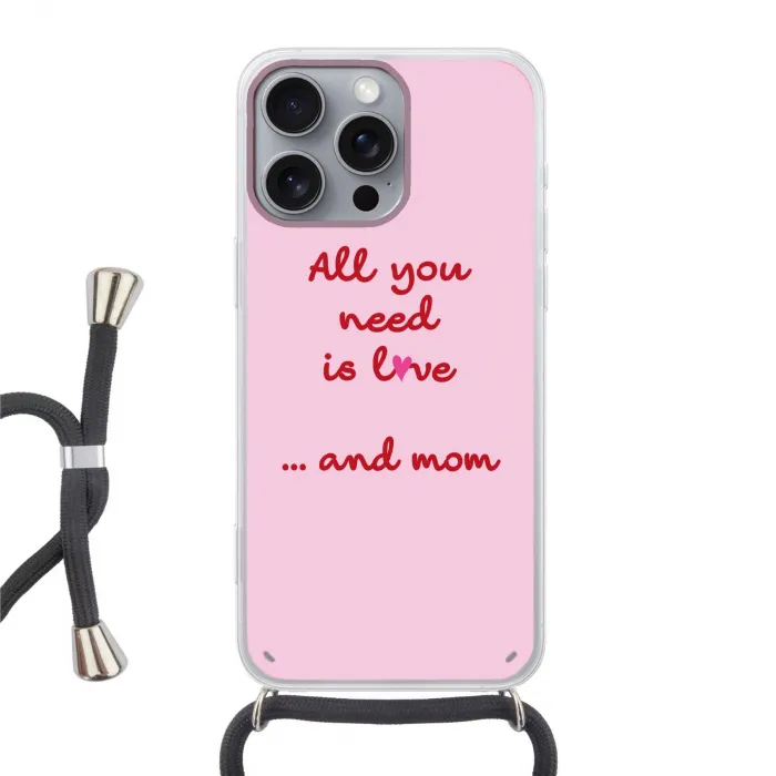 Moeder - Love - Tekst - Rood Hoesje iPhone 16 Pro Max met koord klein -3d