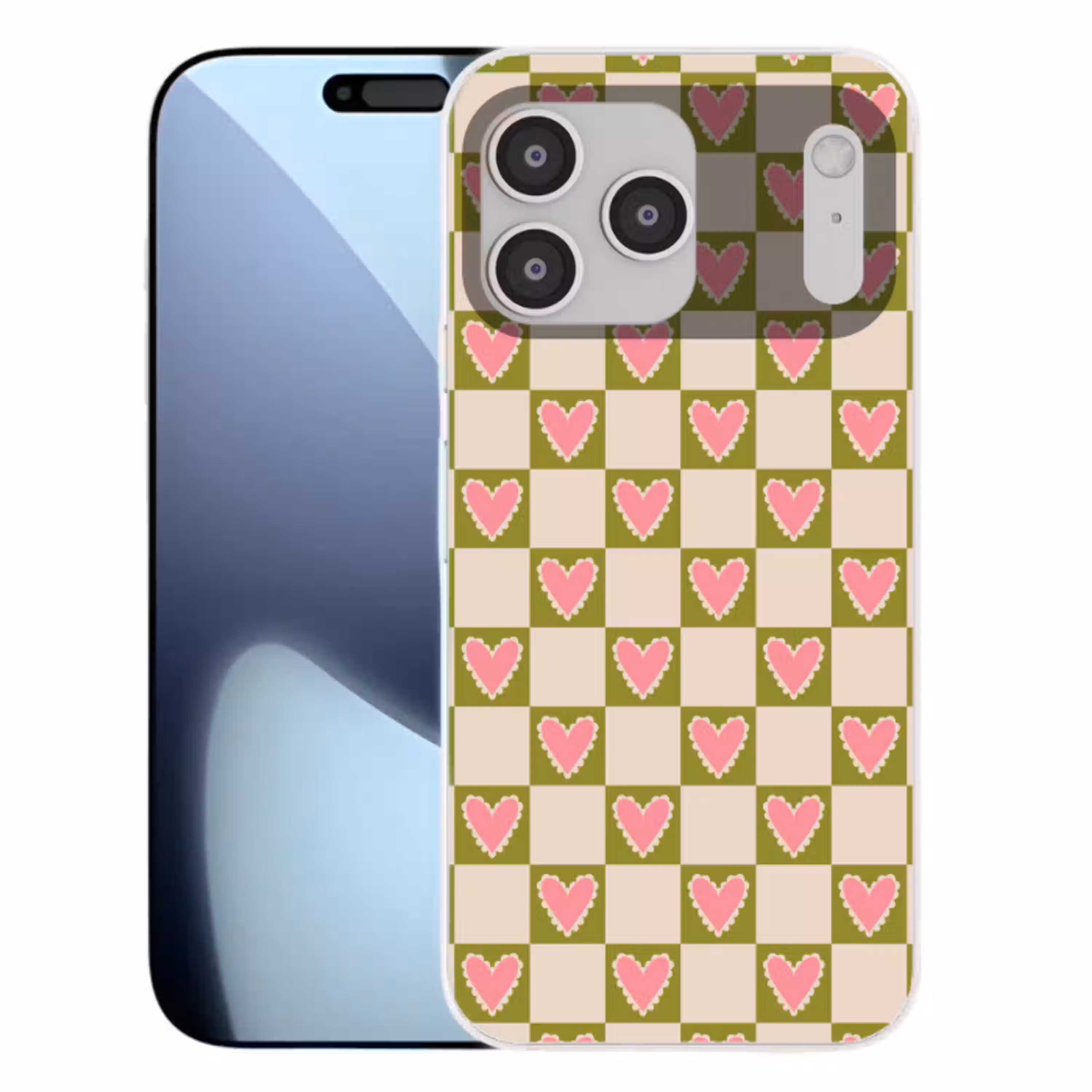 Olijfgroen - Hartjes - Patroon - Retro Telefoonhoesje iPhone 17 Pro Max klein 879 -3d