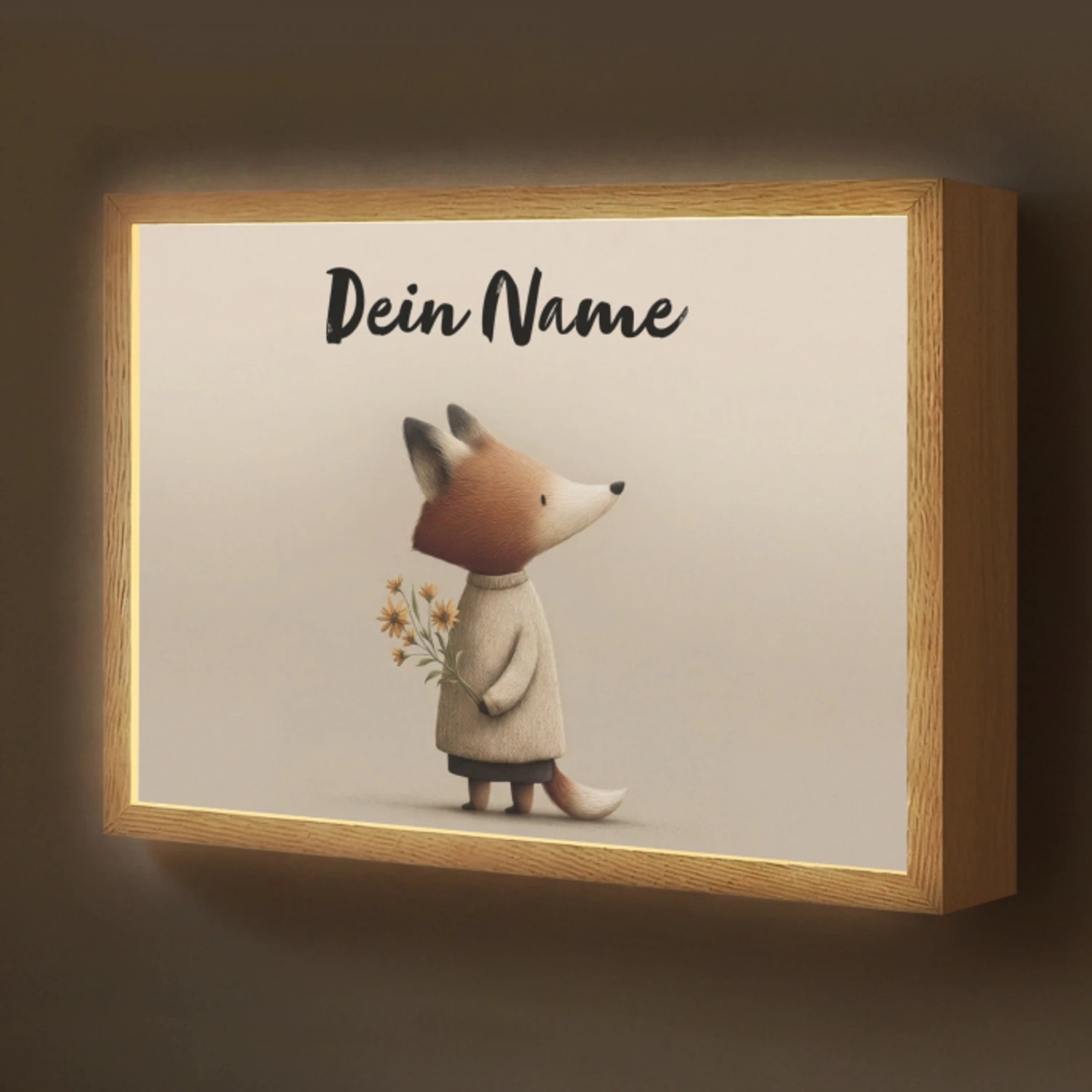Vos - Gele bloemen - Minimalistisch Light Box met batterij (Wandlamp kind) middel -z3d_website