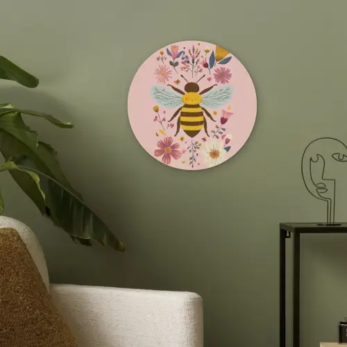 Bij - Geel - Bloemen - Kleurrijk Akoestische PET Vilt - Rond klein -sfeer2