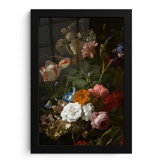 Vaas met bloemen - Schilderij van Rachel Ruysch fotolijst zwart zonder passe partout klein -3d