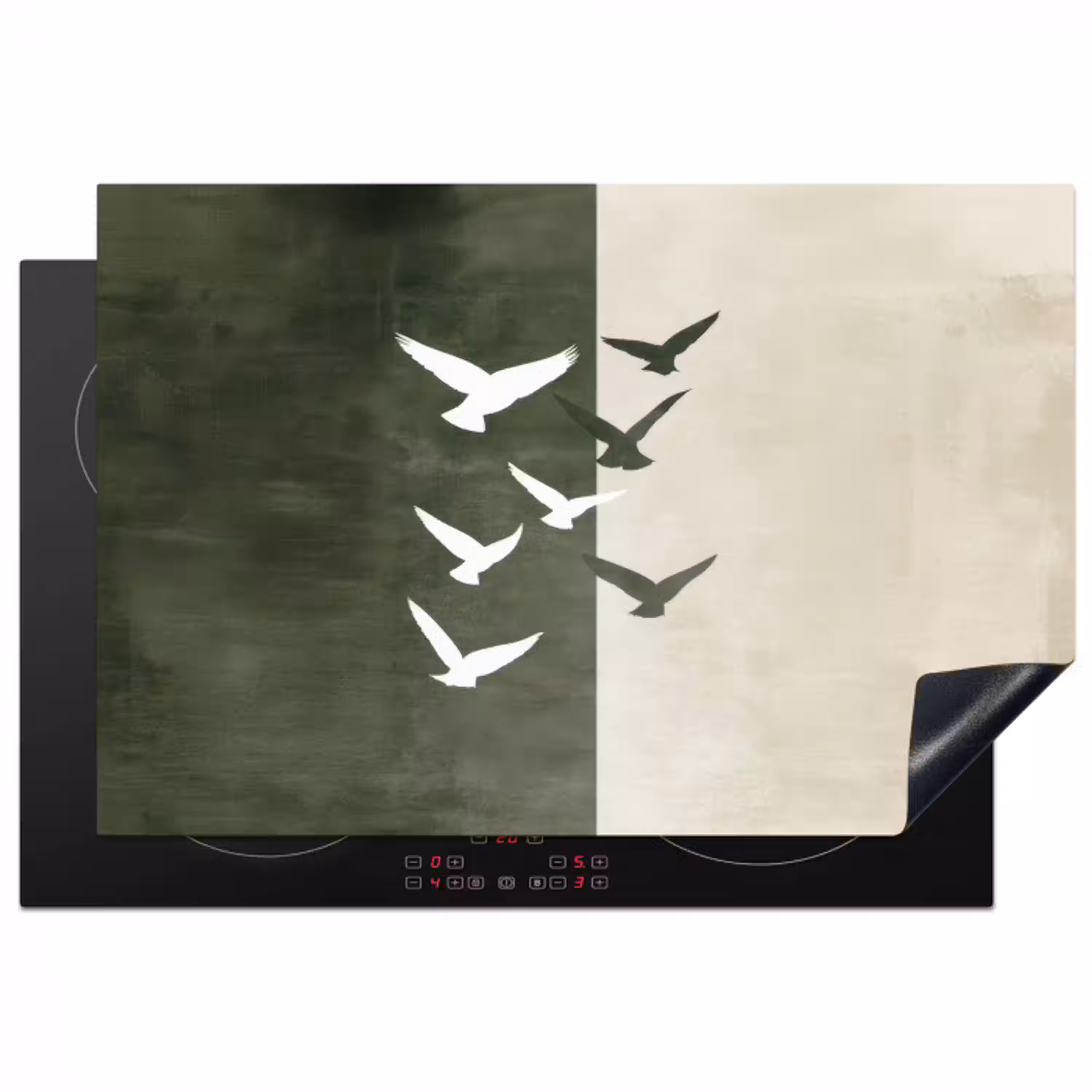 Japandi - Vogel - Groen Inductie beschermer vinyl 3mm klein -3d