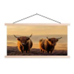 Schotse hooglanders - Heide - Landschap - Dieren textielposter latten blank klein -3d