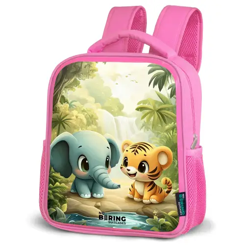 Olifant - Tijger - Bos - Jungle Kinderrugzak - Roze middel -schuin