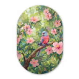 Papagaai - Hibiscusbloemen - Kleurrijk Wandcirkel Ovaal Aluminium middel -3d
