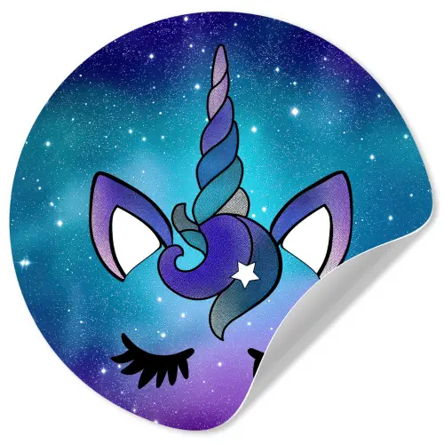 Eenhoorn - Sterrenhemel - Ster - Blauw Wandcirkel behangsticker klein -3d