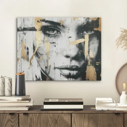 Portret - Vrouw - Penseelstreken - Goud PET vilt klein -sfeer1