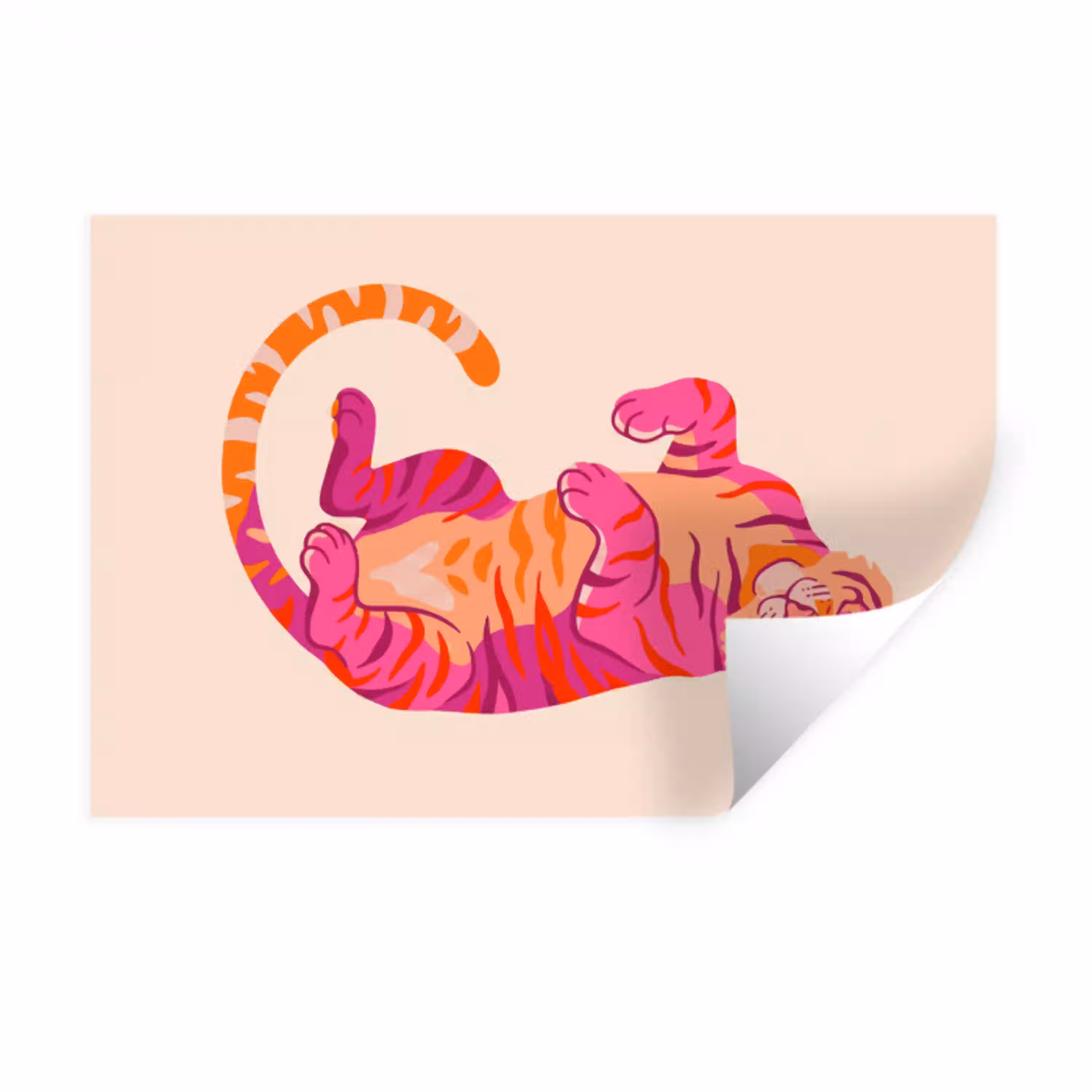 Tijger - Roze - Oranje Muursticker klein -3d