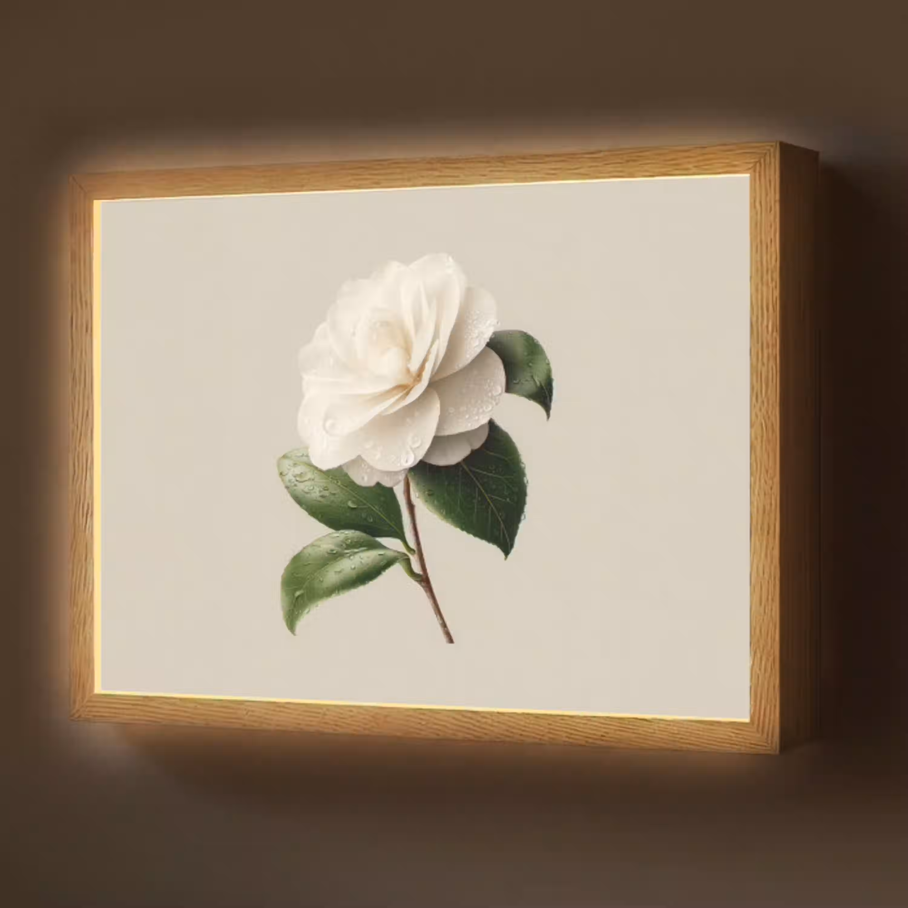 Cameliabloem - Wit - Groen Light Box met batterij (Wandlamp) middel -z3d_website