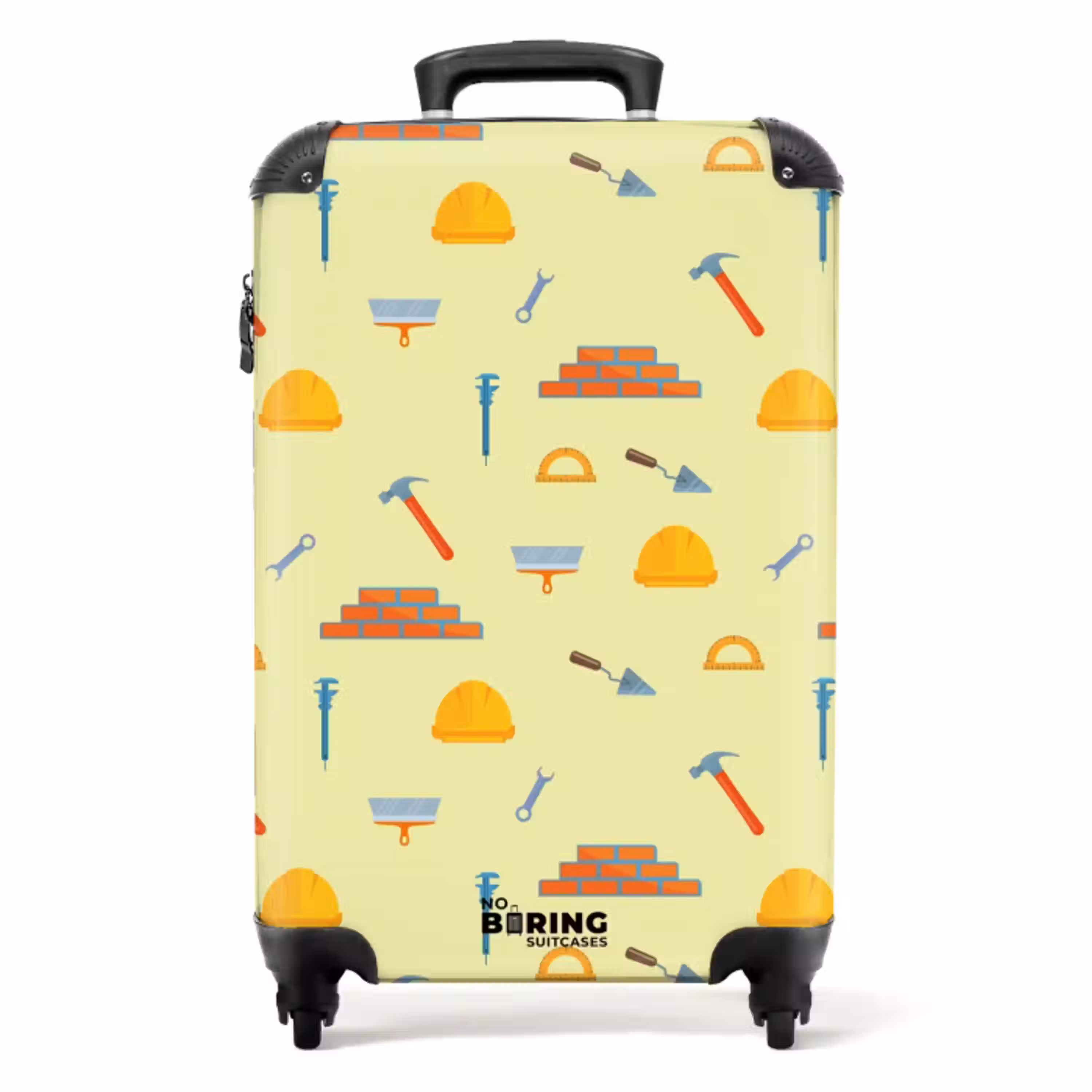 Bouwgereedschap patroon op lichtgele achtergrond NBS - Handbagage koffer - Kinderen Unisex middel -productfoto_recht