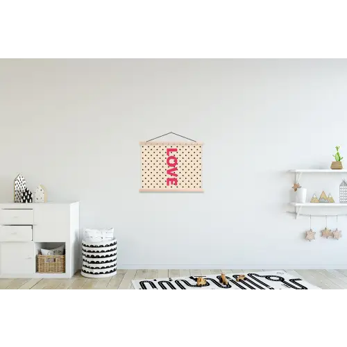 Love - Stippen - Roze textielposter latten blank klein -kinderkamer