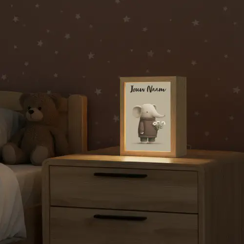Olifant - Witte bloemen - Kindvriendelijk Light Box met kabel (Kinderlampje) klein -sfeer1_kind