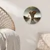 Olifant - Weg - Dieren - Zonsondergang - Landschap Wandcirkel kunststof plaat 5mm dik klein -sfeer5