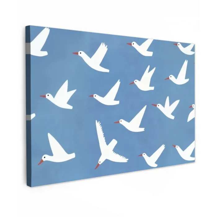 Vogels - Wit - Patroon Tuinposter op houten frame 2 cm dik klein -3d