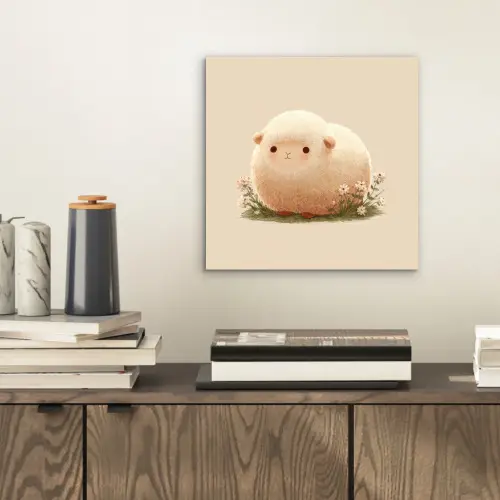 Schaap - Beige - Bloemen aluminium wit klein -sfeer1