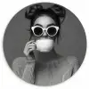 Vrouw - Koffie - Zwart - Wit Wandcirkel plexiglas klein -3d