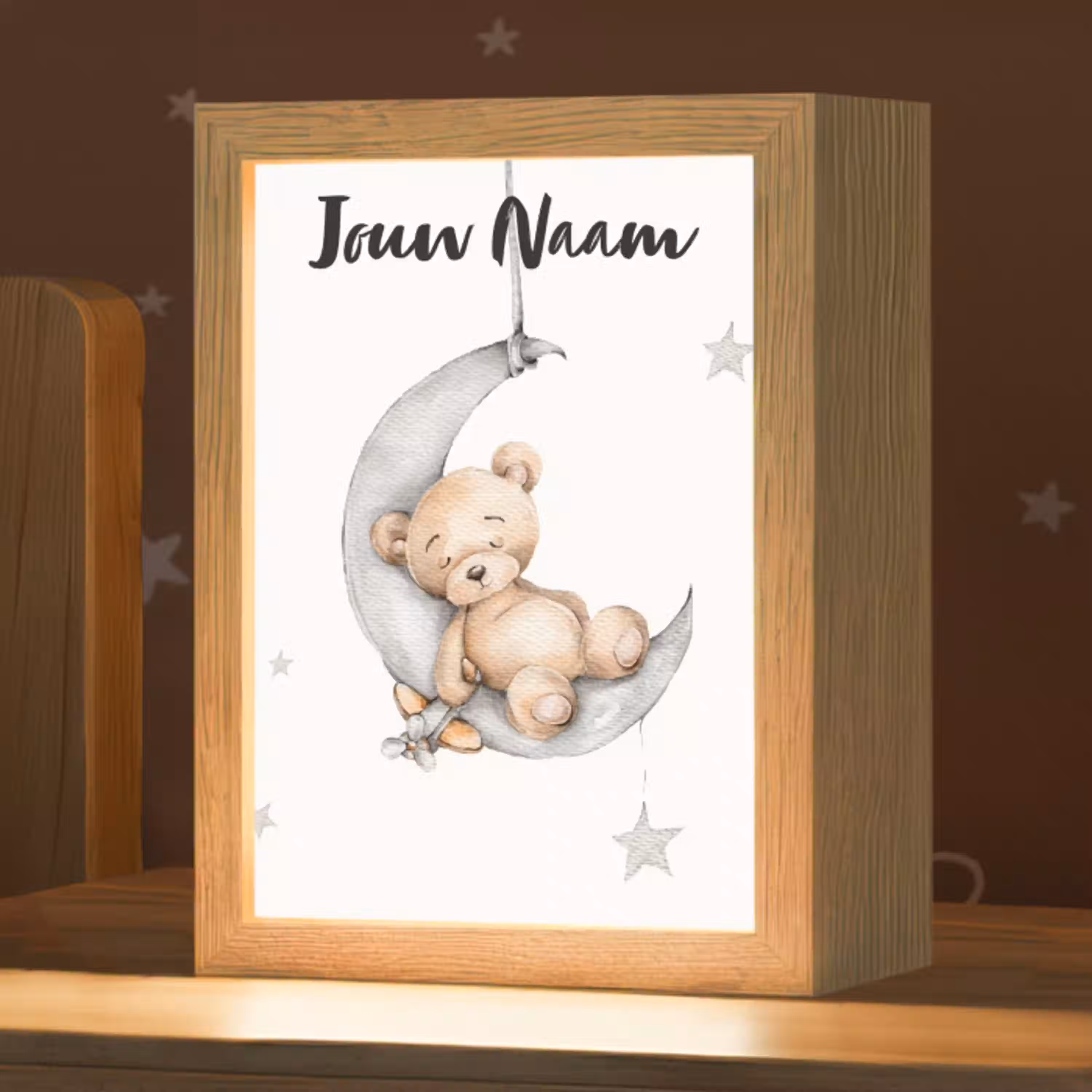 Beer - Maan - Sterren - Kinderen Light Box met kabel (Kinderlampje) klein -zzz_3d_website