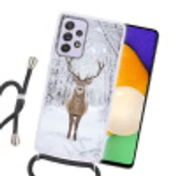 Hert - Winter - Bos - Natuur - Wit Hoesje Samsung Galaxy A52 5G met koord klein -sfeer1