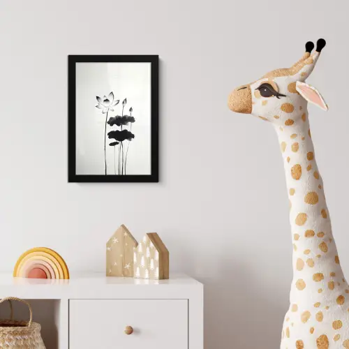 Bladeren - Zwart - Lotusbloem - Minimalitisch fotolijst zwart zonder passe partout klein -usfeer4_kinderkamer