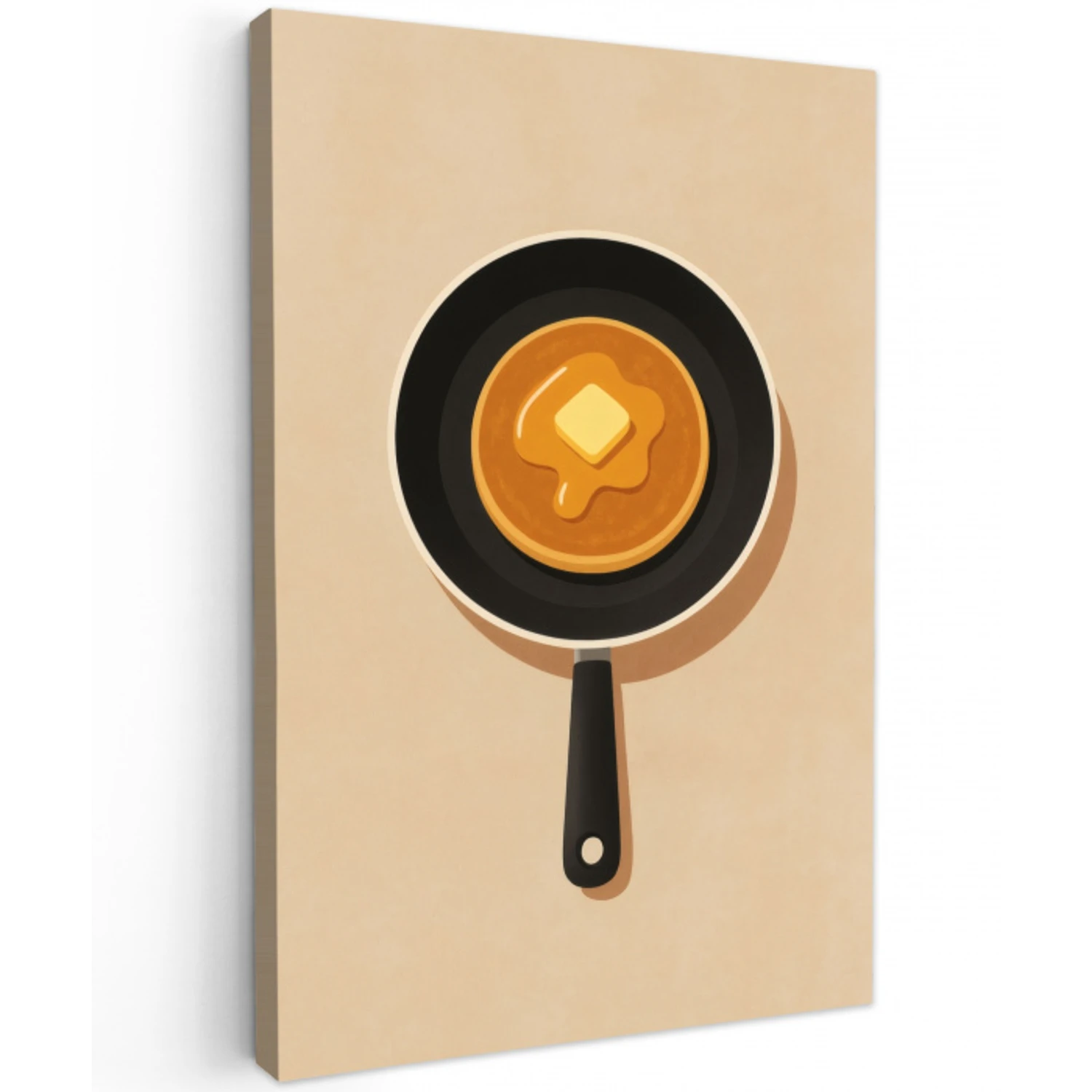 Pannenkoek - Koekenpan - Boter - Minimalistisch Tuinposter op houten frame 2 cm dik middel -3d