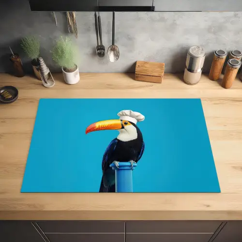 Tucan - Sokkel - Vogel - Koksmuts Inductie beschermer vinyl 3mm klein -sfeer5