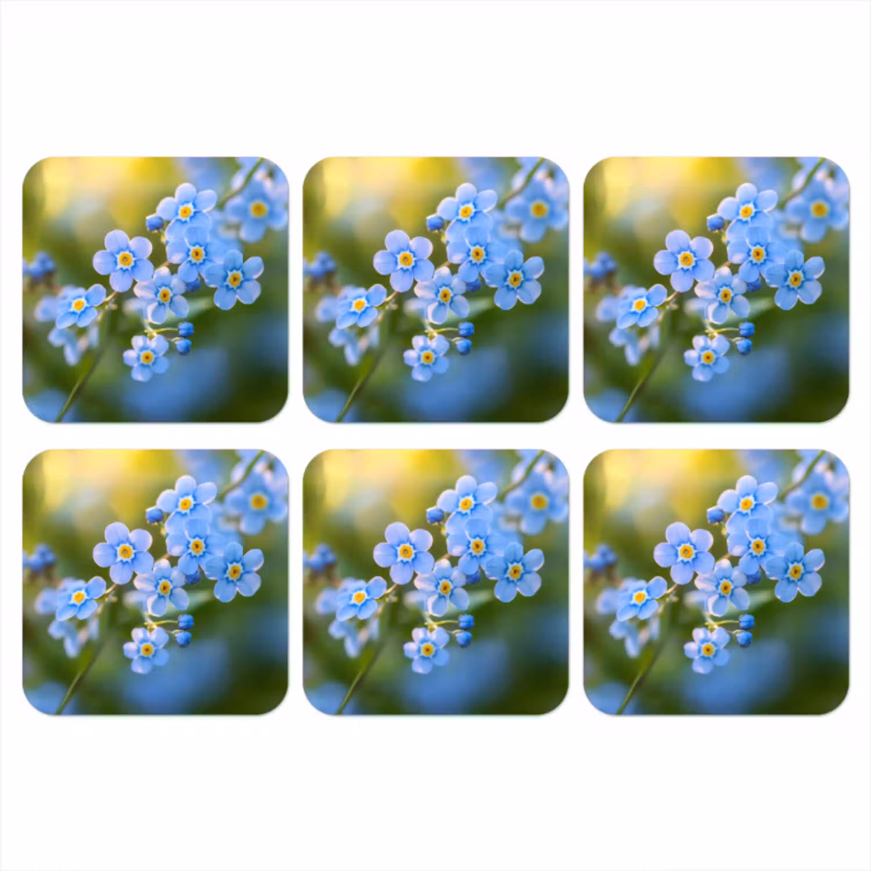Bloemetjes - Blauw - Vergeet mij nietjes onderzetter kurk middel -3d