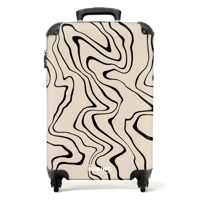 Beige achtergrond met abstracte zwarte lijnen NBS - Handbagage koffer - Kinderen Unisex middel -productfoto_recht
