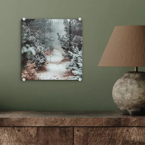 Bos - Winter - Bomen - Natuur - Pad - Sneeuw plexiglas 5mm klein -sfeer3